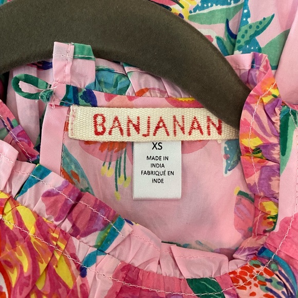 Banjanan BulBul Pink Floral Mini Dress with Ruffle Sleeve Detail and Tie Waist - Picture 9 of 9